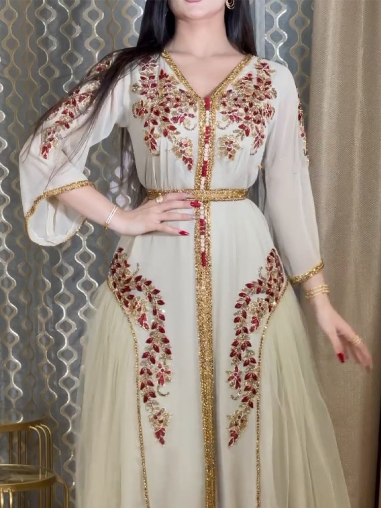 Indien Türkei Muslimischen Abaya Kleider Frauen Elegante Diamant Hochzeit Abend Party Kleid Spitze Gürtel Abaya Marokko Kaftan Robe