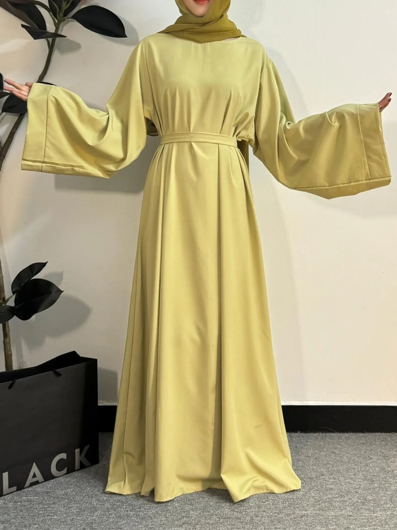 Muslim Abayas Women Kaftans Prayer Dress With Belt Full Sleeve