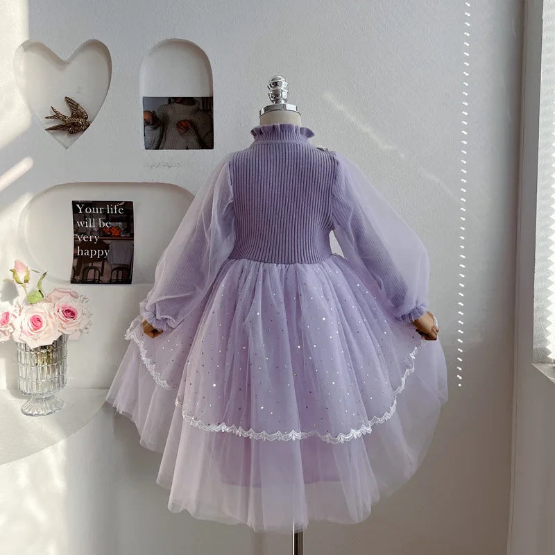 Anime Kuromi Lolita Kleid und Umhang Set Strickpullover Spleißen Mesh Prinzessin Kleid Partykleid Herbst Winter Urlaub Geschenk