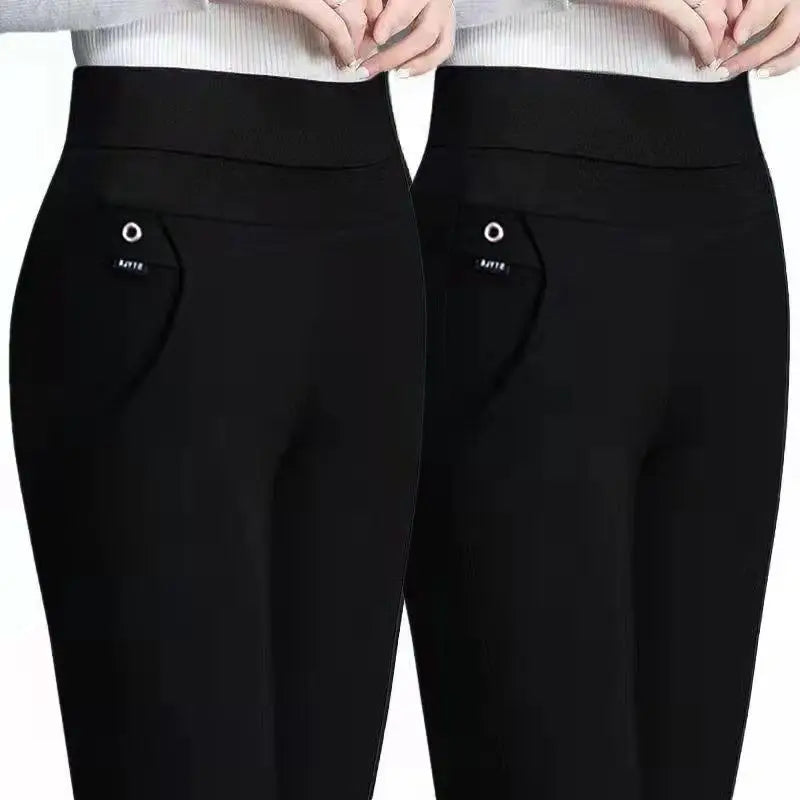 Büro Dame Koreanische Mode Gerade Hosen Weibliche Elastische Band Hohe Taille Feste Große Größe 5XL Frauen Herbst Elegante Hosen 2023
