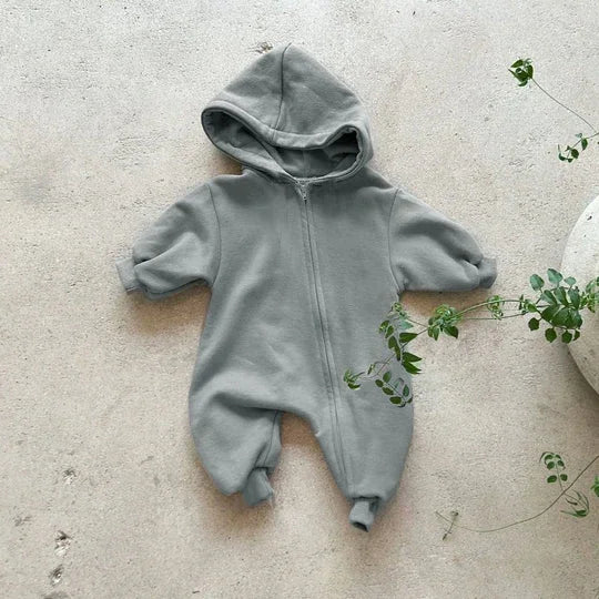 2024 Baby Kapuze Reiß verschluss Bodysuit Neugeborene Jungen und Mädchen Bergsteiger Anzug einfarbig Bodysuit Long Fit Sport Kletter anzug