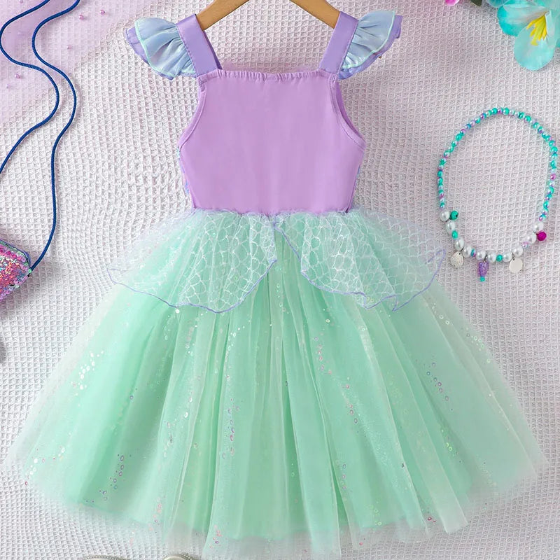 Mädchen Prinzessin Kleider Meerjungfrau Motto Party Sling Mesh Rock Pailletten Leistung Kostüm Geburtstag Kinder Kleidung Perle Säuglings Kleid