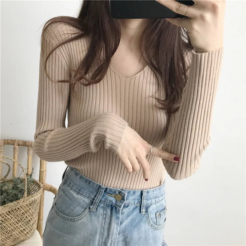 Koreanische Herbst V-ausschnitt Pullover Gestrickte Mode Pullover 2025, Schlank Winter Tops Für Frauen Pullover Jumper Pull Femme Truien Dames