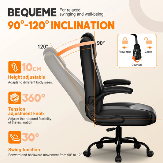 Daccormax Ergonomischer Stuhl, Premium-Leder-Bürostuhl mit weicher Polsterung, faltbare Armlehnen, höhenverstellbar für Zuhause