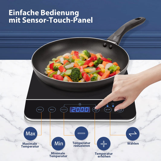 Aigostar BlueFire - portable induction hob with touch panel. Electric induction hob Up to 240℃ and 2000W.
