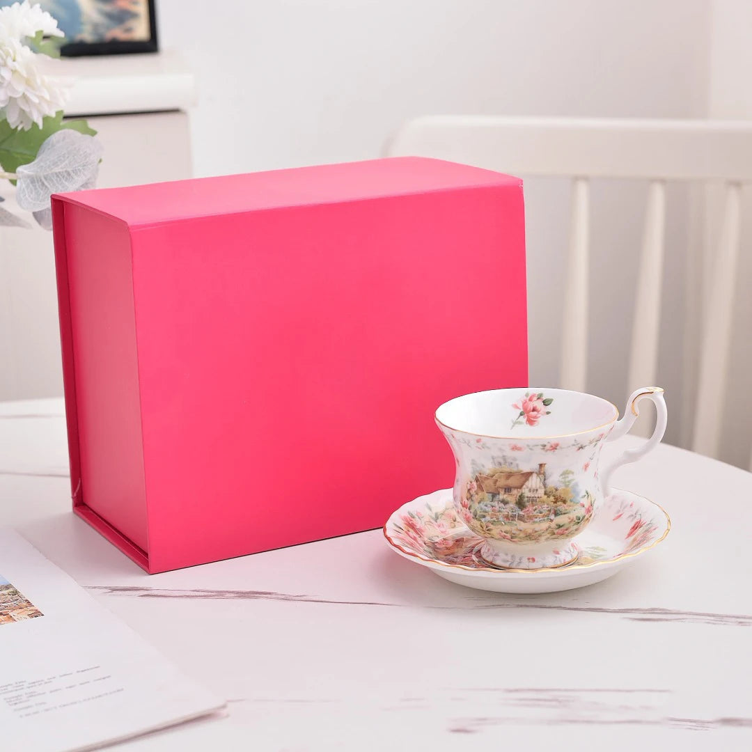 Coffee Cup and Saucer Set Month Flower Mug Bone China Drinking Set Ceramic Cup and Saucer Home Teacup Dessert Saucer Gifts