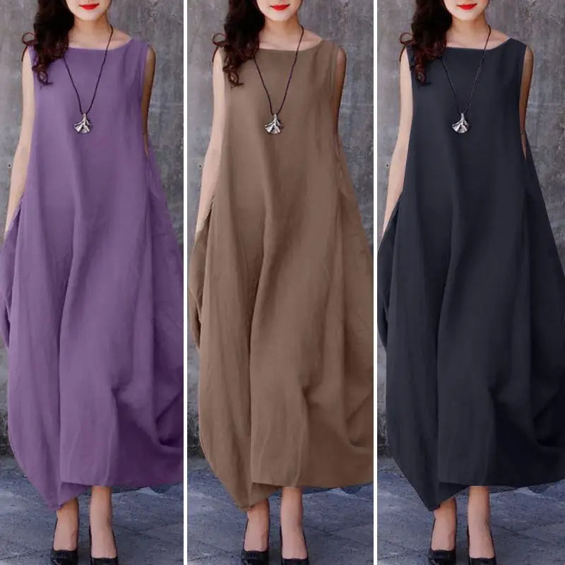 ZANZEA Sommer Mode Urlaub Kleid Robe Femme Frauen Elegante Ärmellose Maxi Vestidos 2024 Casual Lose Sommerkleid Oversize Kaftan
