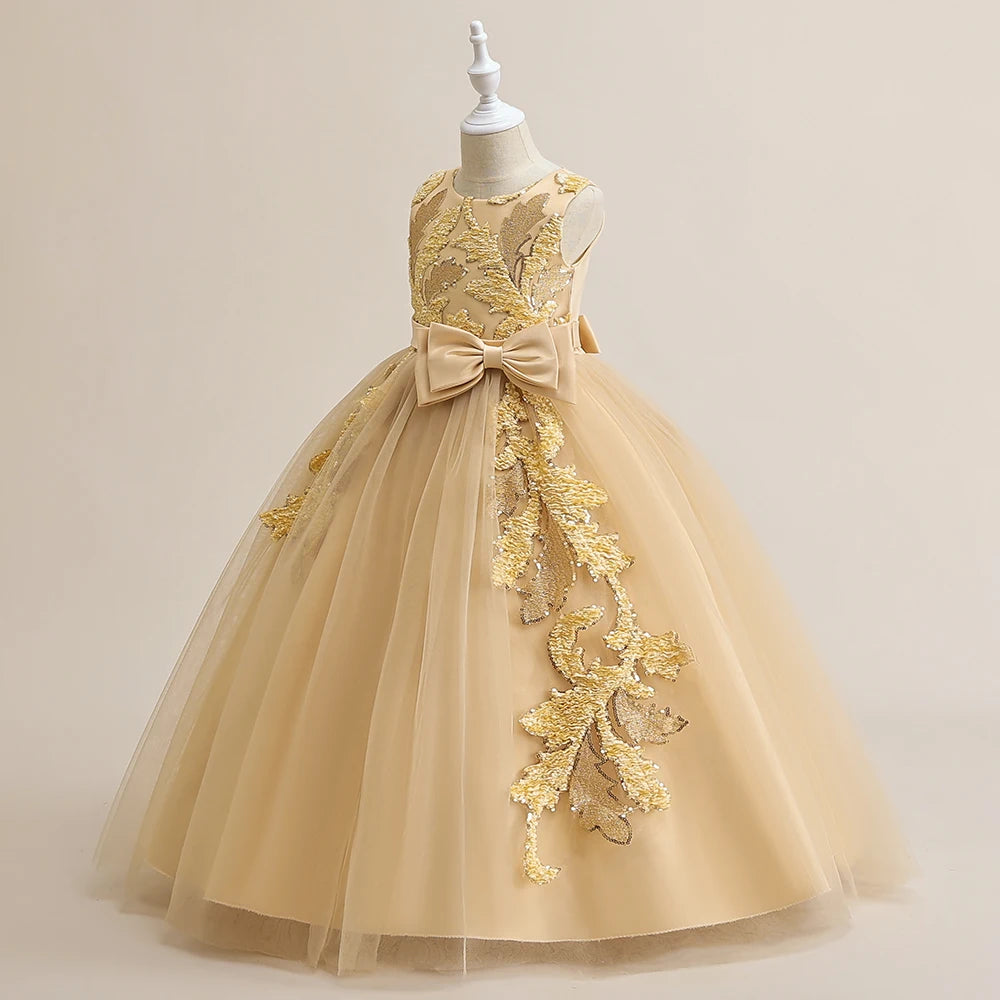 Kinder Party Kleid für Mädchen Hochzeit Brautjungfer Geburtstags kleider Kinder Spitze Stickerei Blumen mädchen Prinzessin Kleider Ballkleid