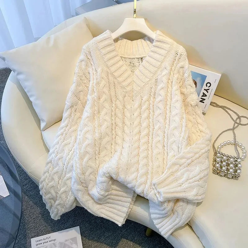 MEXZT Harajuku Pullover Frauen Mode Übergroßen Rosa V-ausschnitt Gestrickte Pullover Koreanische Langarm Strickwaren Winter Casual Jumper