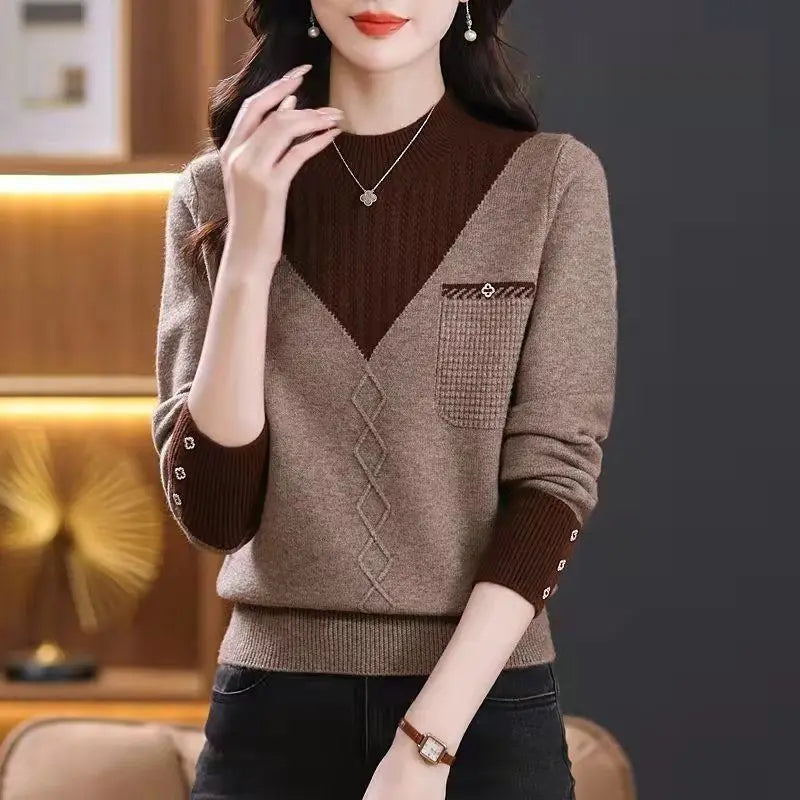 Frauen Kleidung Mock Neck Casual Pullover Herbst/Winter Mode Lange Ärmel Stricken Pullover Dame Temperament Alle-spiel lose Tops