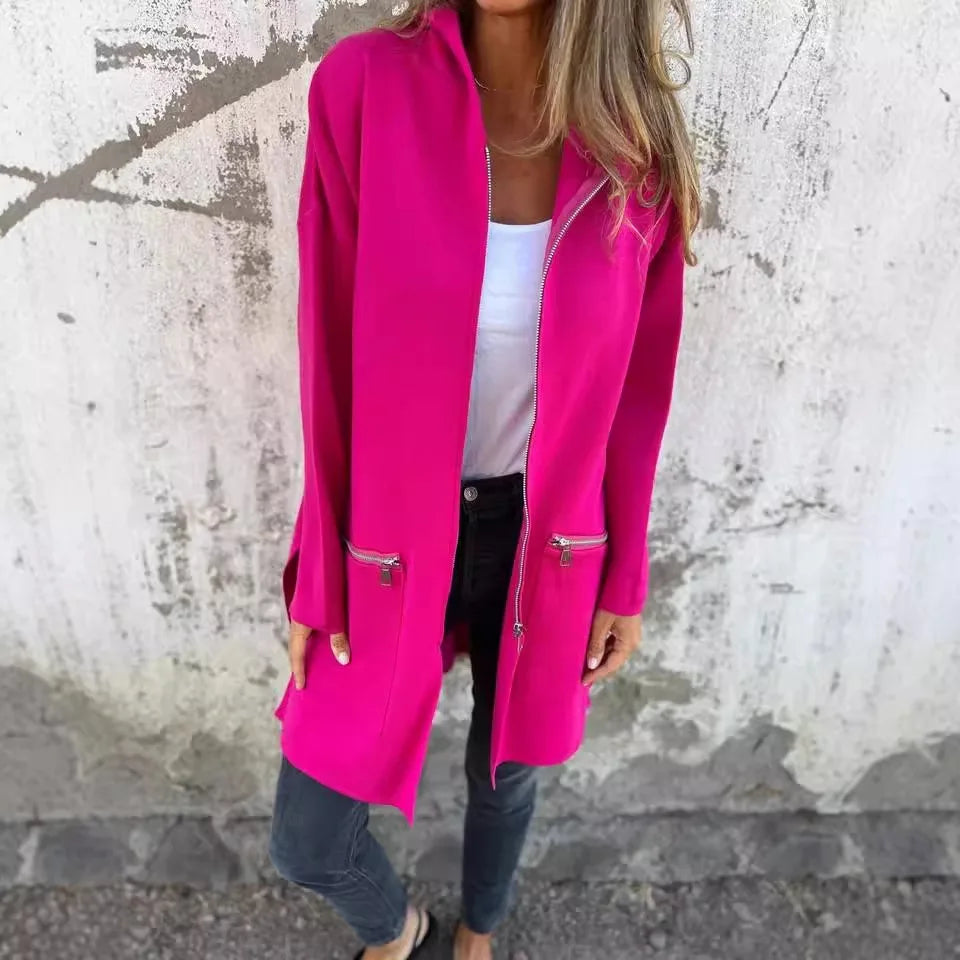 Herbst Winter Casual Zipper Mit Kapuze Jacke Frauen Langarm Strickjacke Mantel frauen Windjacke Beiläufige Gerade Jacken Rote Mäntel