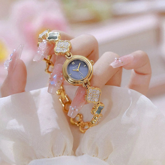 Women's Watch Lucky Four-Leaf Clover Bracelet Elegant Crystal Dress Watches for Women Fashion Luxury Small Quartz Ladies Clock.