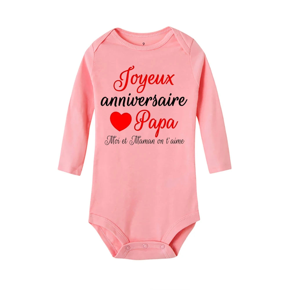 Alles Gute zum Geburtstag für Sie, Papa, Mutter, wir lieben dich, Baby-Body, Musterdruck, Overall, langärmelig, Strampler, Urlaub, Party, Babykleidung.