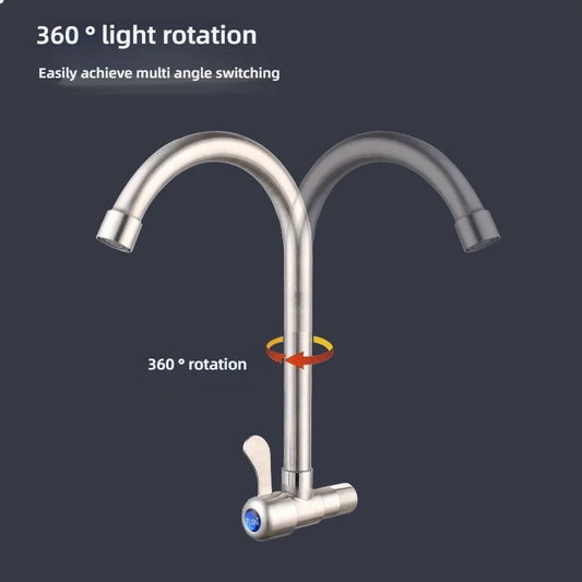 Kitchen Stainless Steel Faucet Wall Mounted Rotate Single Cold Water Sink Tap Household Kitchen Universal Faucet