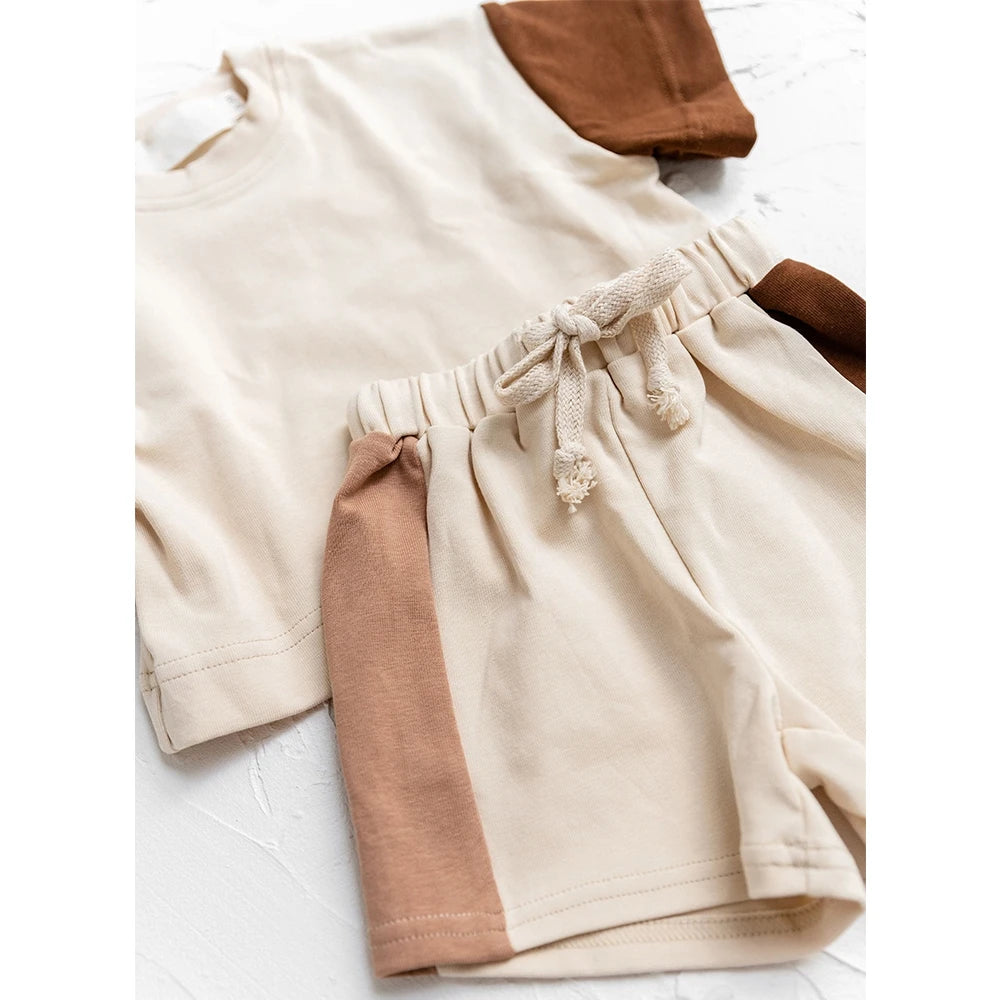 2024 sommer Neugeborenen Baby Jungen Mädchen Übergroßen Strampler Kleidung 0-24M Patchwork Farbe Baumwolle Kurzarm Body Grundlegende overalls