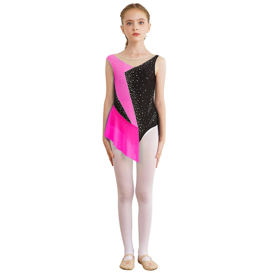 6-16Y Mädchen Ärmelloses Eiskunstlauf Trikot Kleid Ballett Rhythmische Gymnastik Lyrical Dance Body Bühne Leistung Dancewear.