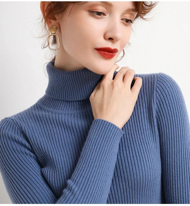 Frauen einfarbig lange Ärmel Roll kragen pullover Strick pullover grundlegende weiche Pullover einfache elegante Mode neu