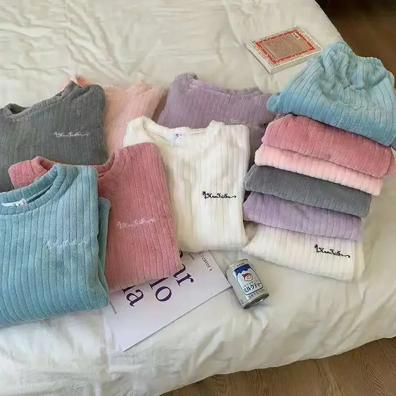 Winter frauen Neue Pyjamas Korallen Samt Casual Pyjamas Gepolsterte Loungewear Loungewear Sets Warme Kleidung Für Herbst Und Winter