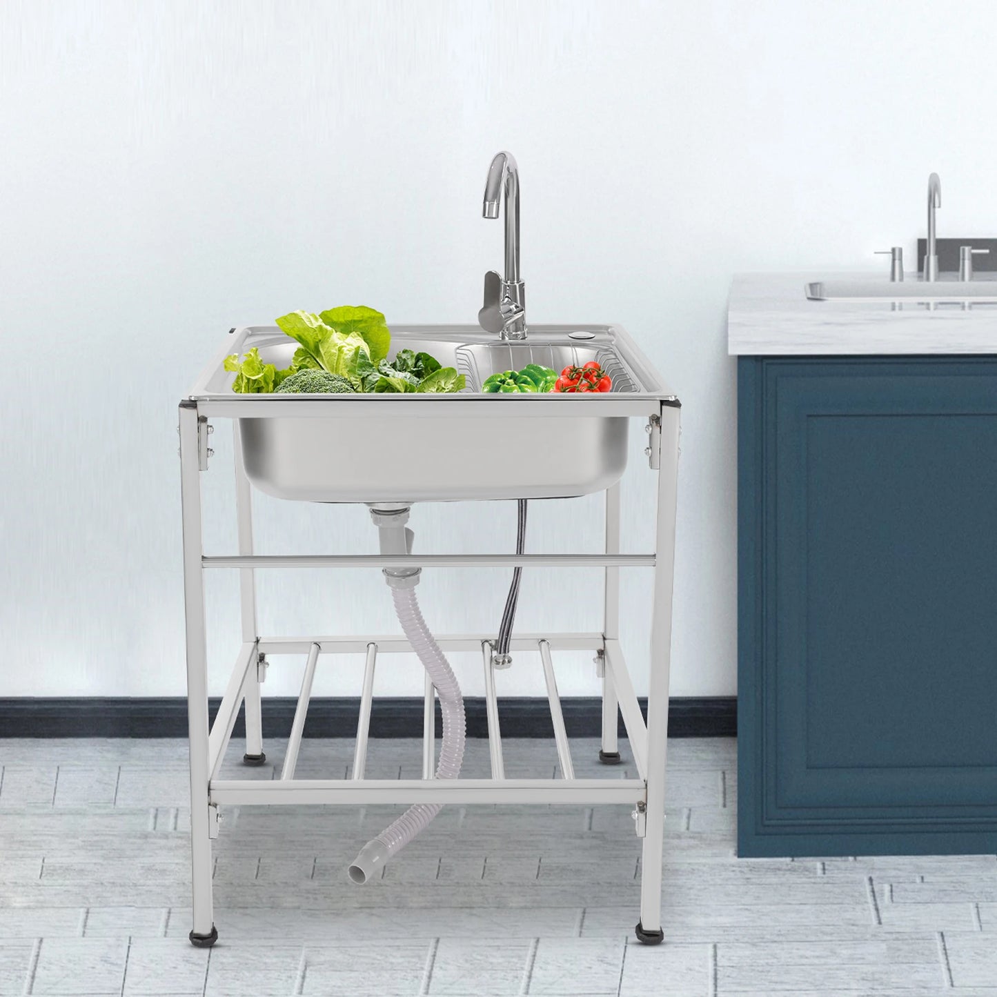 Kommerzielle Mehrzweckspüle aus Edelstahl – freistehende Küchenspüle mit Wasserhahn – NSF-Handwaschstation für Küchenspülen