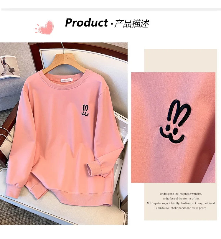 170kg plus size Damen büste Herbst lose Rundhals-Kaninchen-Sweatshirt Langarm lässig Top 6xl 7xl 8xl 9xl 10xl 11xl