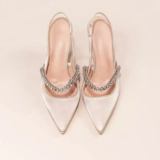 Women's Water Diamond 2025 New Slim Heeled Pointed High-heeled Shoes with A Headband and Sandals for Women's Singles.
