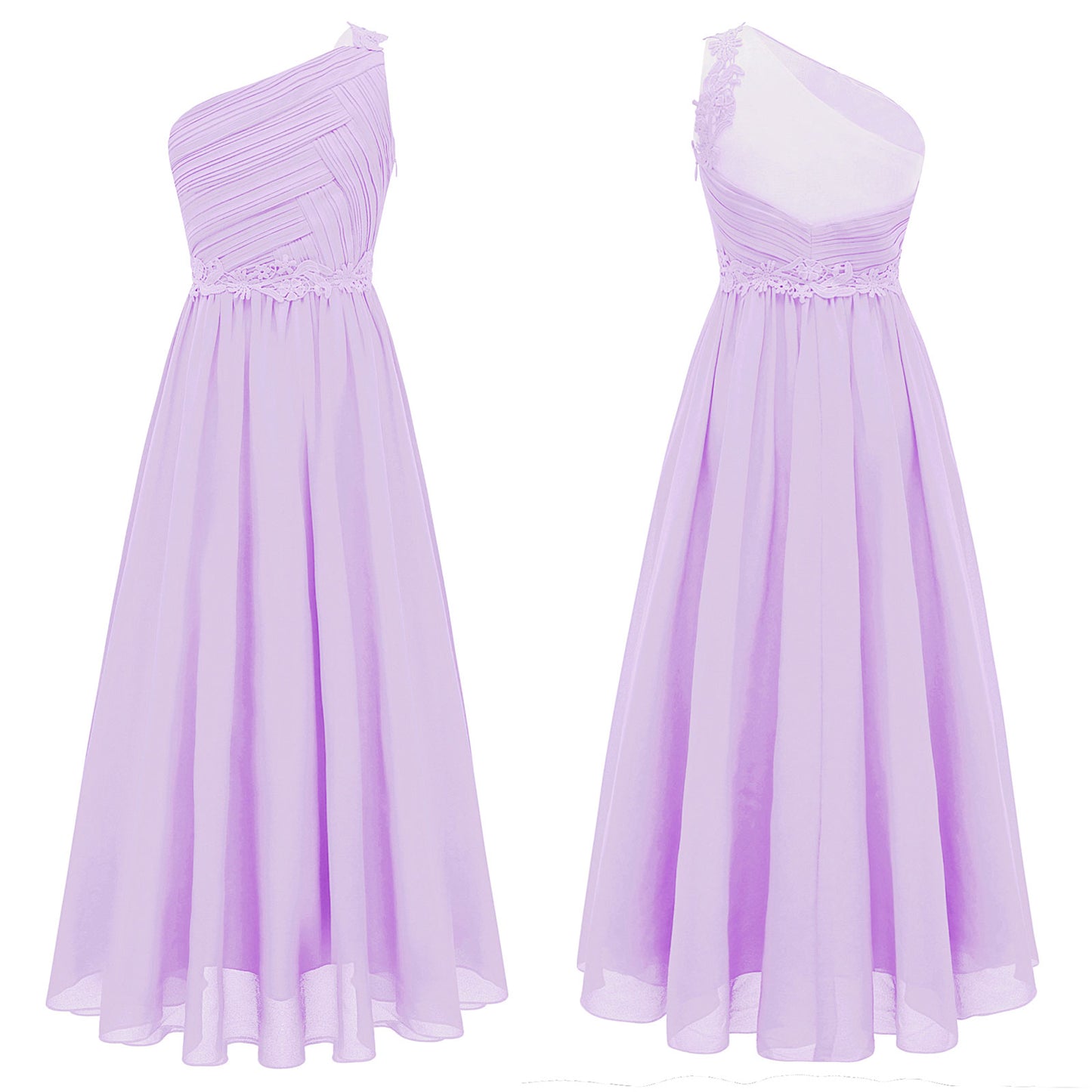 Mädchen Hochzeit Brautjungfer Kleid One Shoulder Elegante Guipure-Spitze Geraffte Chiffon Maxi Party Kleider Geburtstag Abend Abendkleid
