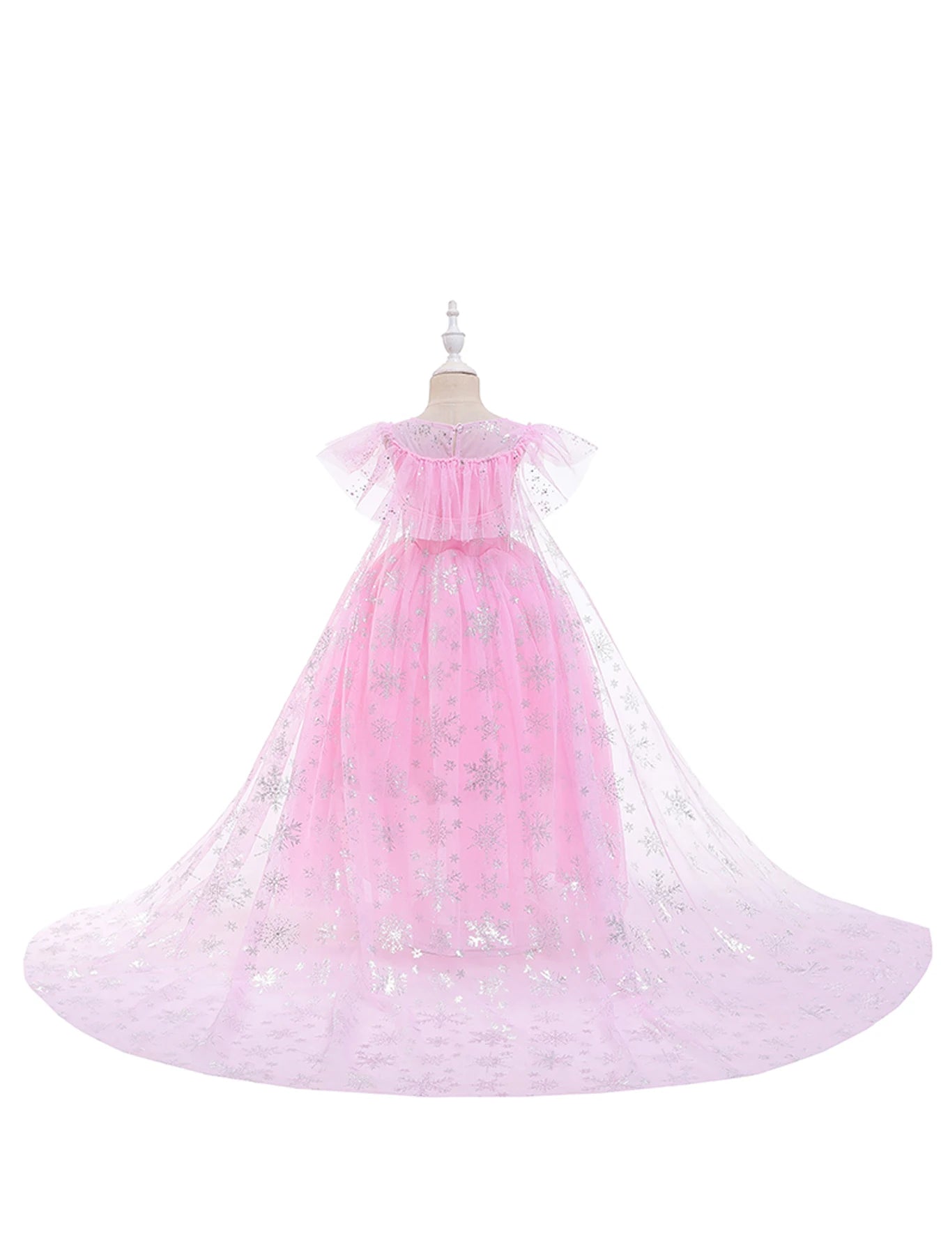 Mädchen rosa Pailletten Mesh Prinzessin Kleid, Mesh kurze Ärmel, mit Umhang, geeignet für Party, Tanz, Performance, Karnevals kleid