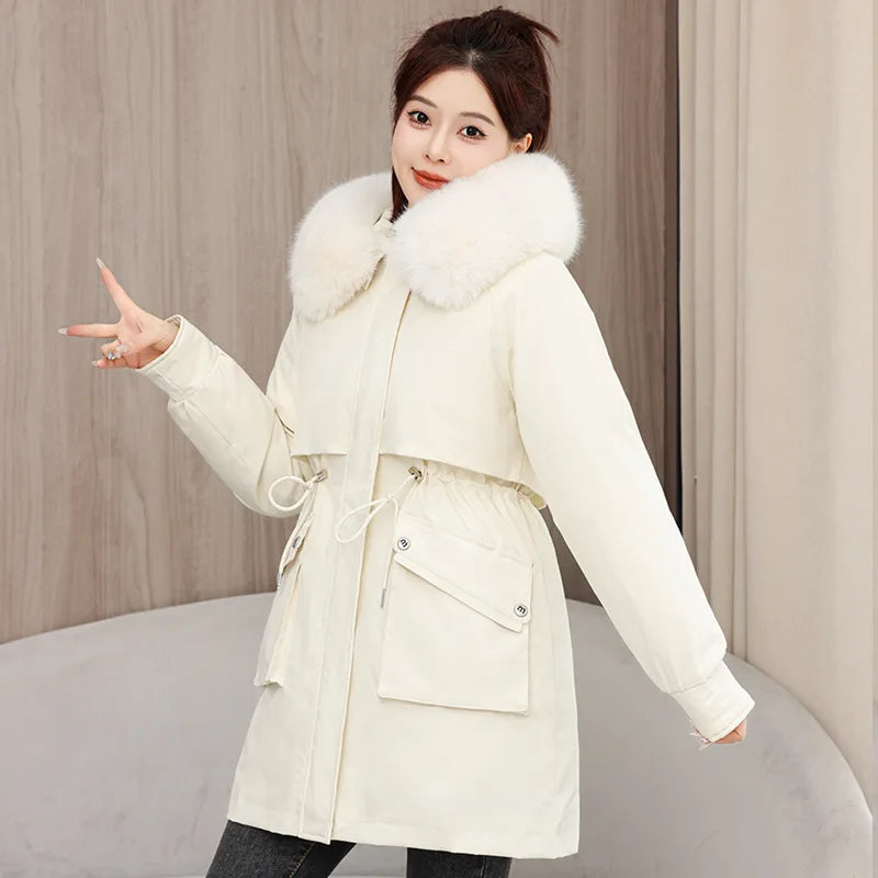 Winter dame Winter Stepp Mantel Abnehmbare Futter Pelz Kragen Gürtel Parka Jacke Für Frauen Verdickt Thermische frauen Mantel
