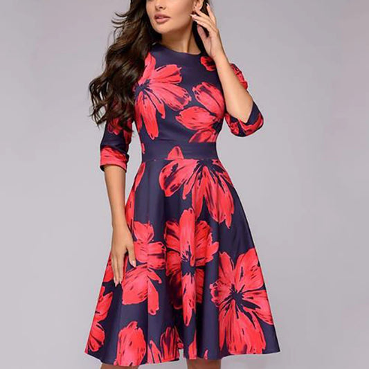 2023 frühling AutumnOffice Dame Knie Länge Elegante Vintage Langarm Party Kleider Frauen Floral Bedruckte Kleid Neue.