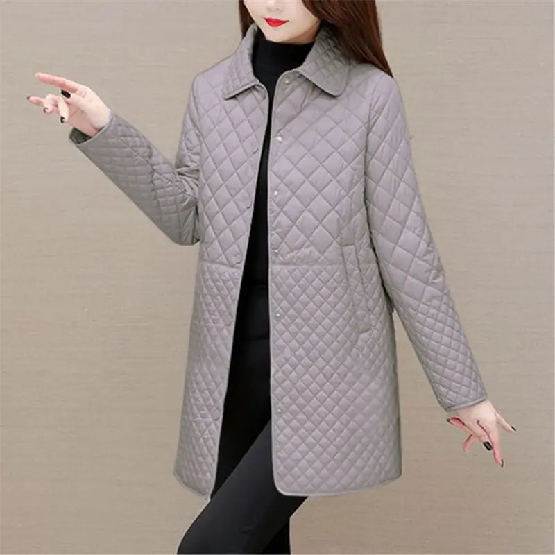 Herbst Winter Frauen Midi Plaid Stepp Mäntel Mode Weibliche Koreanische Kleidung Neue Feste Beiläufige Verdicken Warme Langarm Jacken