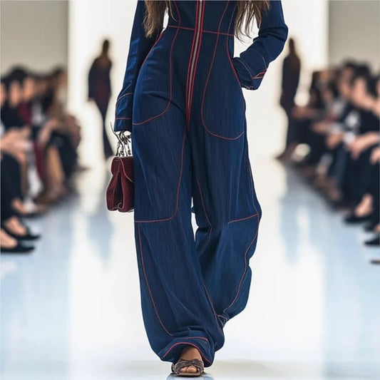 2025 Solid Color Women Jumpsuits For Autumn Winter Long Sleeve Loose Fashion Streetwear Overalls Wide Leg Pants Trousers.