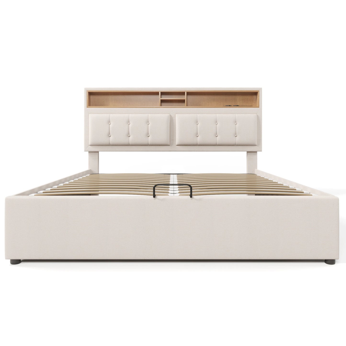 KOMHTOM Polsterbett Doppelbett Jugendbett Leinen - USB C Steckdose Ladefunktion im Kopfteil, Stauraumbett, ohne Matratze