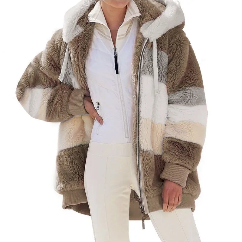 Übergroße Jacke für Frauen 2023 Neue Herbst Winter Warme Plüsch Tasche Mit Kapuze Streetwear Lose Dame Oberbekleidung Mantel Roupas Feminina