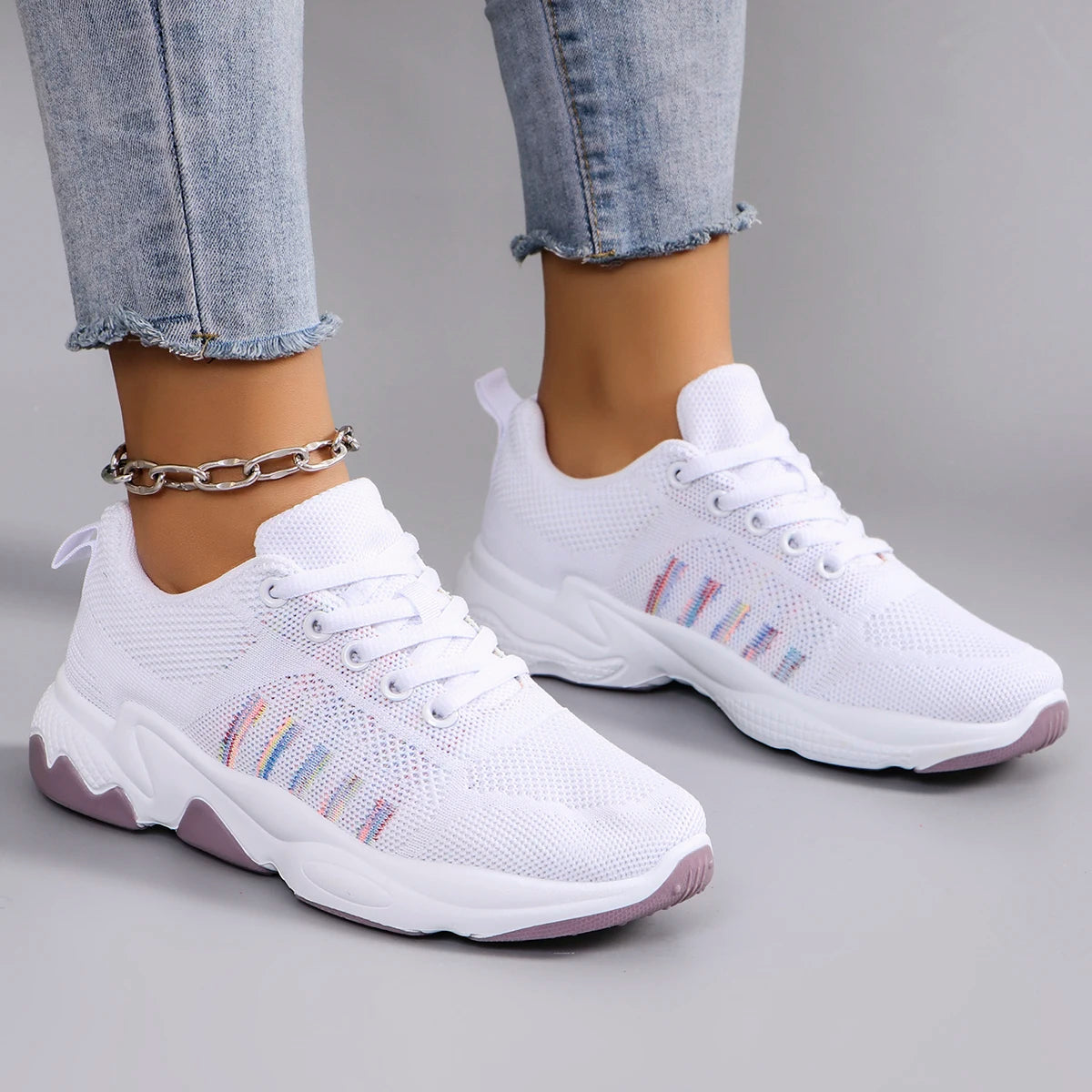 Frühling neue Damen Sportschuhe, modische, atmungsaktive, leichte, rutsch feste, verschleiß feste, lässige Sportschuhe, flache Schuhe
