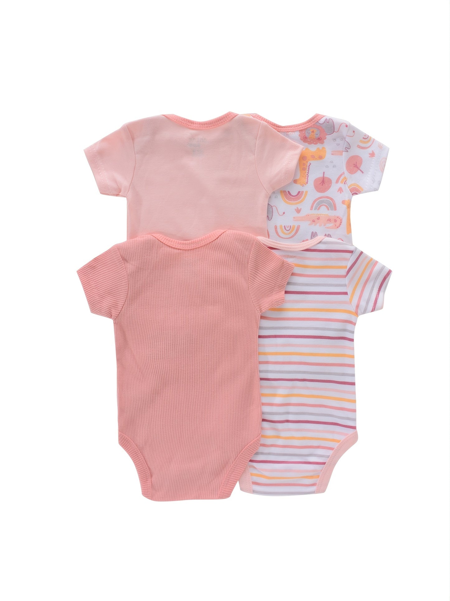 4PCS Neugeborenen Strampler Kurzarm Rundhals Cartoon Tier Blumen Drucken Body Onesies Für Baby Jungen Und Mädchen Kleidung
