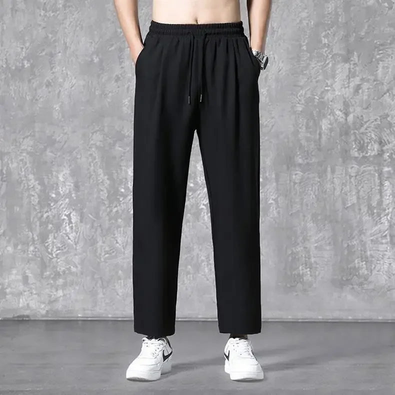 Herren-Freizeithose mit lockerer Passform, ultradünn, vielseitig, gerades Bein, sportlich, drapiert, Eisseidenhose, Sommer, leicht