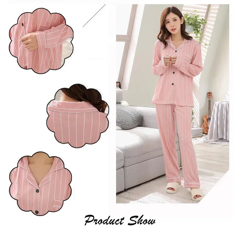 Four Seasons Damen-Pyjama-Set mit Revers-Oberteil und langer Hose, kariert, gestreift, bedruckt, 2-teiliges Set, Damen-Nachtwäsche, Homewear
