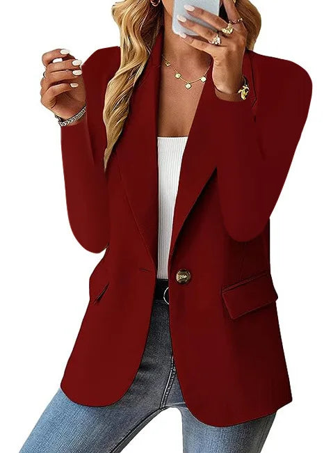 Übergroße Damen-Blazerjacke, Business-Anzug, Mantel, Revers, lange Ärmel, einfarbig, Knopf, lässig, elegant, Mantel, trendige, lockere Oberbekleidung