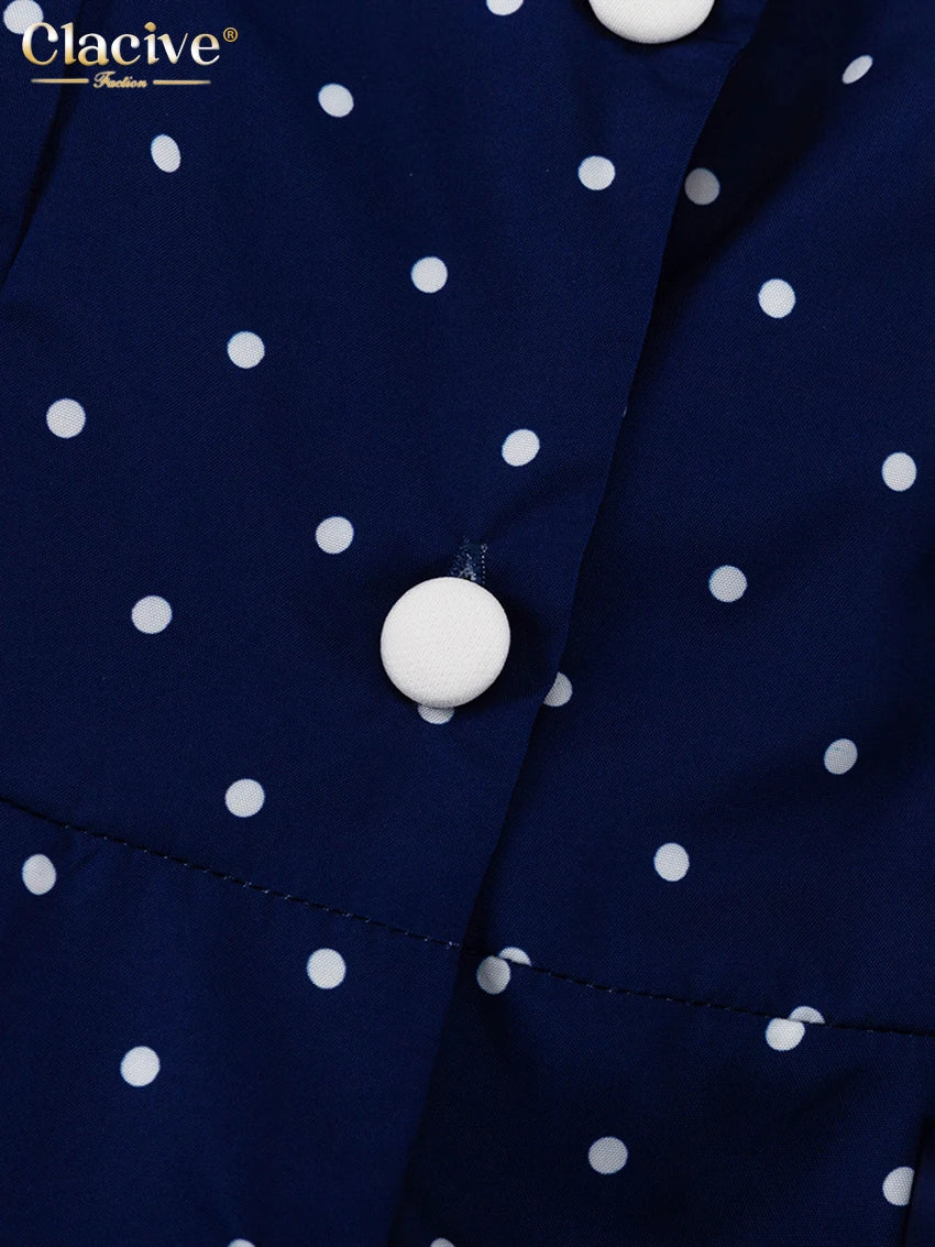 Clacive Mode Lose Druck Frauen Kleid 2025, Casual Revers Langarm Büro Dame Midi Kleider Elegante Klassische Gürtel Weibliche Kleid