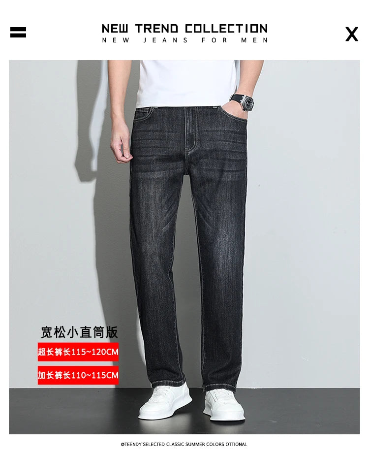 190 cm 200 cm hohe Jeans für Herren, gerade, normale Passform, Denim-Hose, männlich, Teeneeger, Stretch, extra lang, Länge 110, 115 cm, 120 cm, verlängert