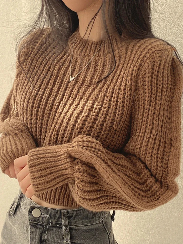 Lose Vintage Harajuku Laterne Langarm Frauen Pullover Koreanische Herbst Winter Strickwaren Weiche Warme Tops Chic Solide Femme Pullover