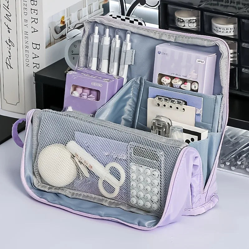 Waschbarer Federmäppchen-Organizer, großes Fassungsvermögen, mehrere Fächer, Netztasche, Aufbewahrungstasche für Schule, Büro, Reisen, Unisex-Geschenk.