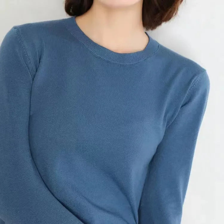 Frauen Pullover Oansatz Herbst Winter Grundlegende Pullover Warme Casual Pulls Jumper Koreanische Lange ärmeln Solide Strickwaren Bodenbildung Shirt