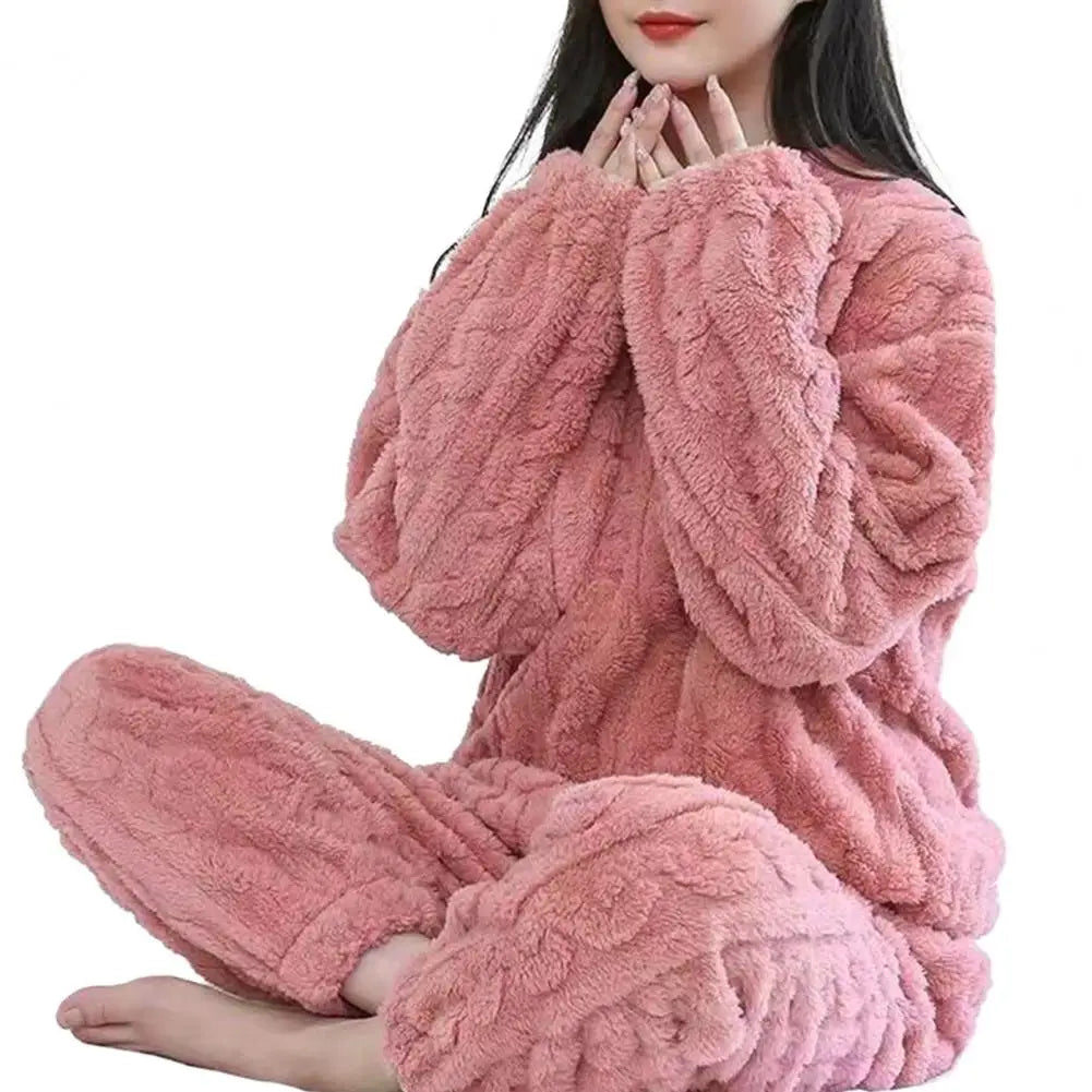 Winter-Pyjama-Set, stilvolles Winter-Pyjama-Set für Damen, warmer Plüsch, 2-teilige Nachtwäsche, bequeme Pullover-Hose für den Herbst