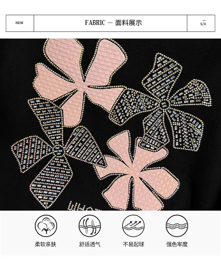 170 kg Plus Size Damen-Büste 170 Frühling Herbst Loose Diamond Collared Sweatshirt Schwarz 4XL 5XL 6XL 7XL 8XL 9XL