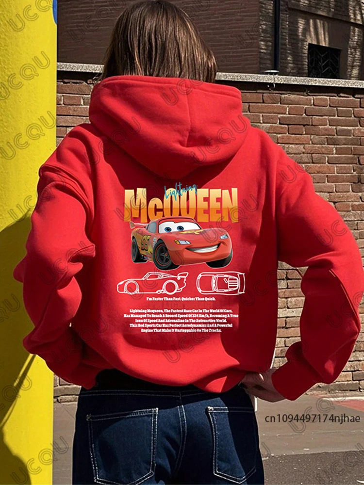 Autumn Winter Lightning McQueen Print Hoodies For Women Fashion Long Sleeve Cotton Pullover Casual Streetwear Couples Tops.