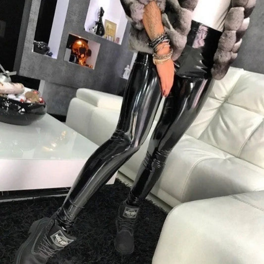 Women Sexy Pu Leather Leggings Big Size Bright Leggings Outdoor Walking Jogging High Waist Butt Liftting Casual Yoga Pants.
