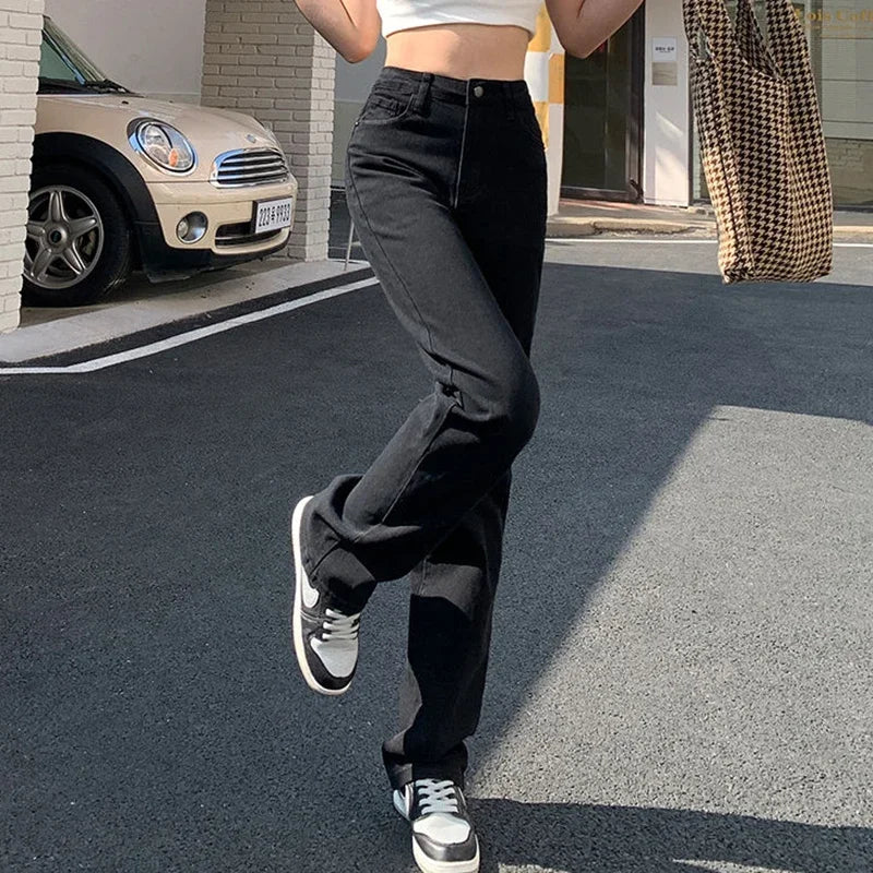 Frau Koreanische Hohe Taille Streetwear Gerade Bein Jeans Mädchen Y2k Kleidung Hosen Weibliche Mode Schwarz Baggy Harajuku Denim Hosen