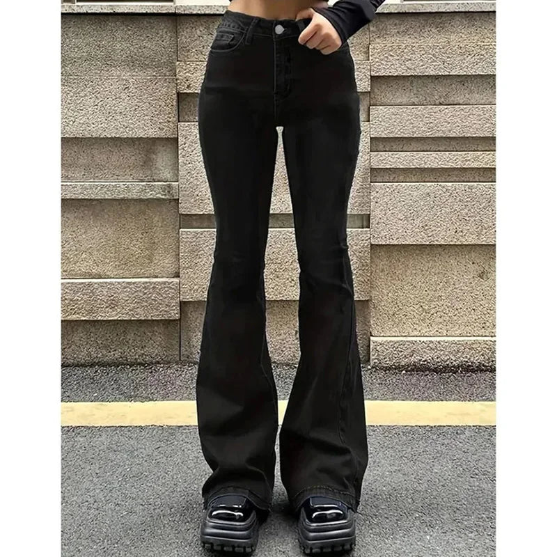 2025Mädchen Concise Ins Hohe Taille Ausgestellte Jeans Weibliche Stretchy Bootcut Denim Hosen Frauen Einfarbig Dünne Schlaghosen