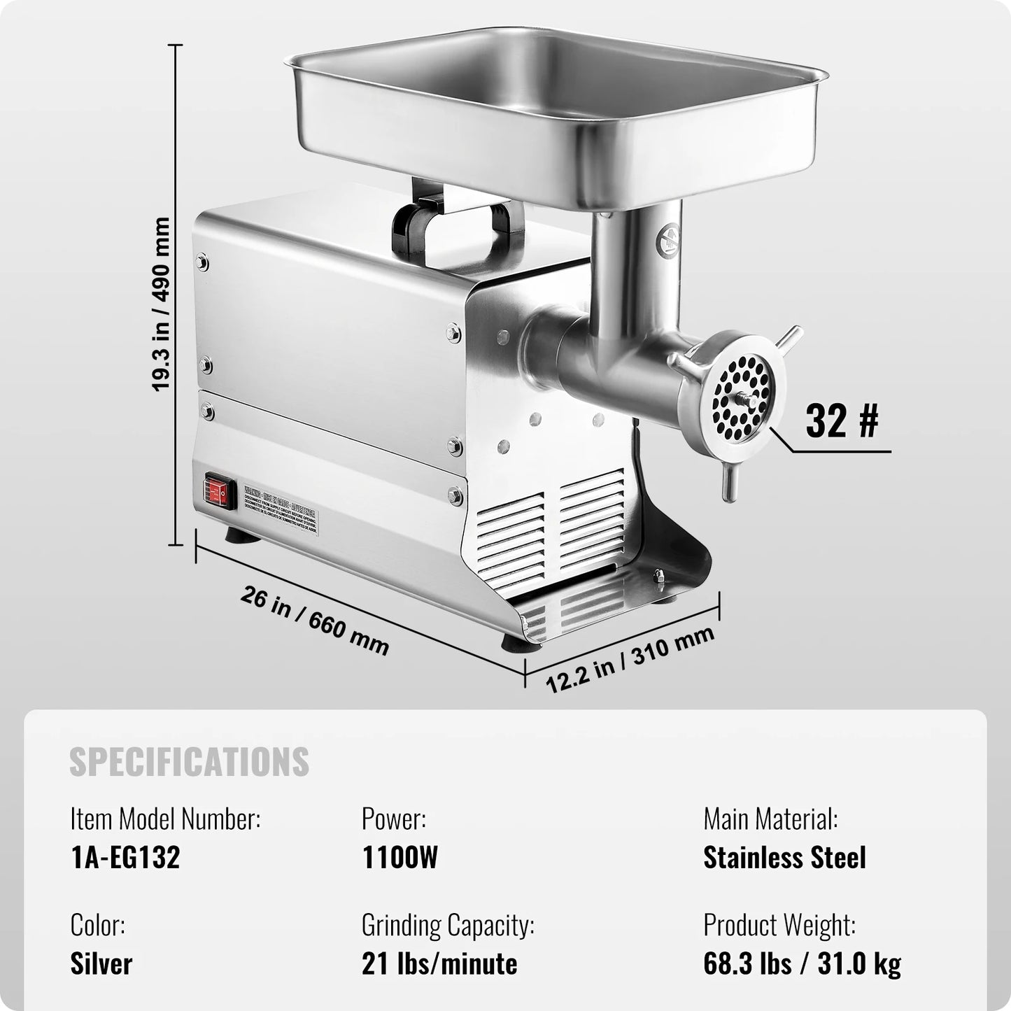 SucceBuy Meat Grinder 5 Lbs-21Lbs/Min Capacity Electric Meat Mincer with Blade Grinding Plate Sausage Maker for Kitchen Home Use.
